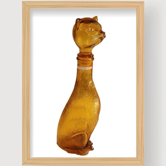 1950s Italian Amber Glass Cat Wine Decanter - Picture 2 of 10